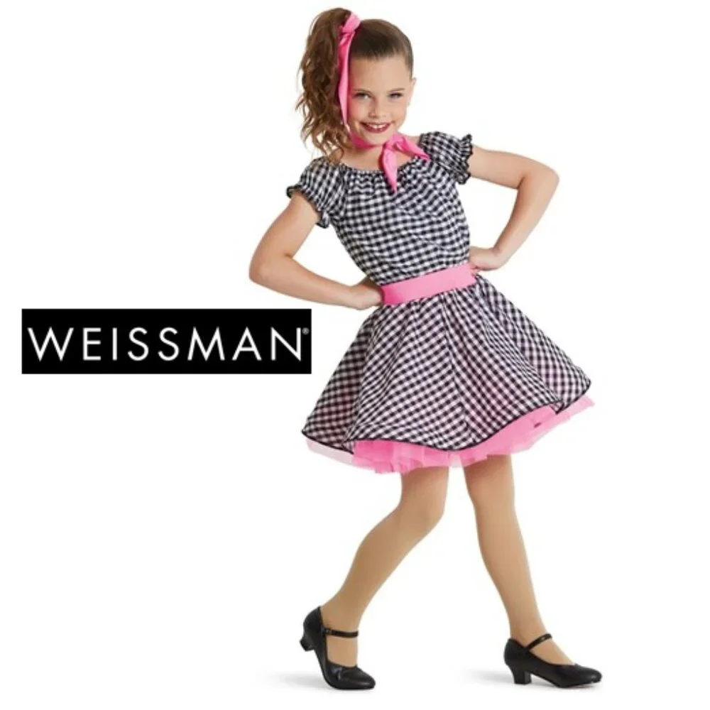 WEISSMAN Sock Hop Character Dress in Black & White Gingham with Hot Pink Accents